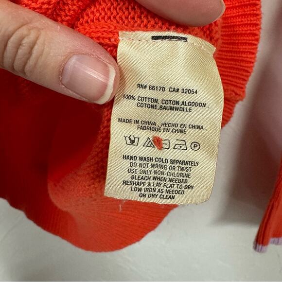 Moth Anthropologie Orange Lavender Trim Crew Neck Sweater Womens M Preppy - Picture 9 of 9